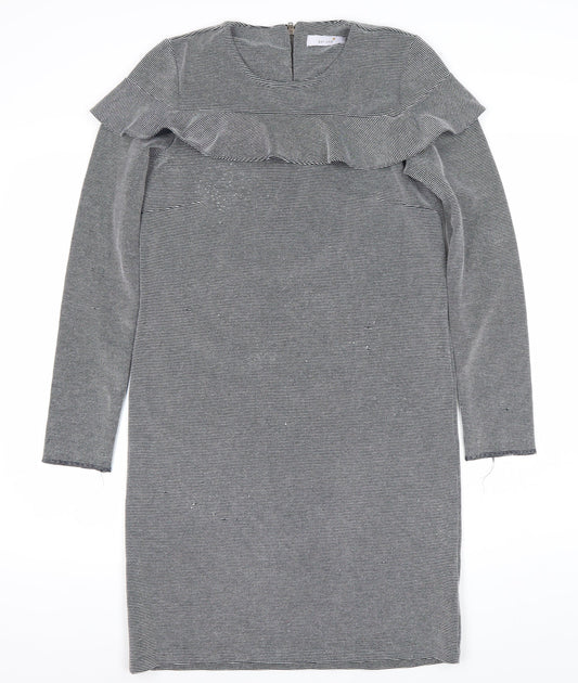 Marks and Spencer Womens Grey Striped Ruffle Sheath Dress Size 8