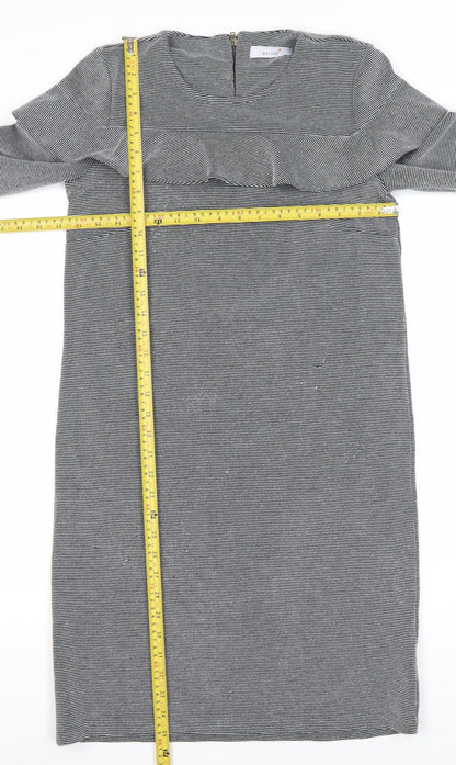 Marks and Spencer Womens Grey Striped Ruffle Sheath Dress Size 8