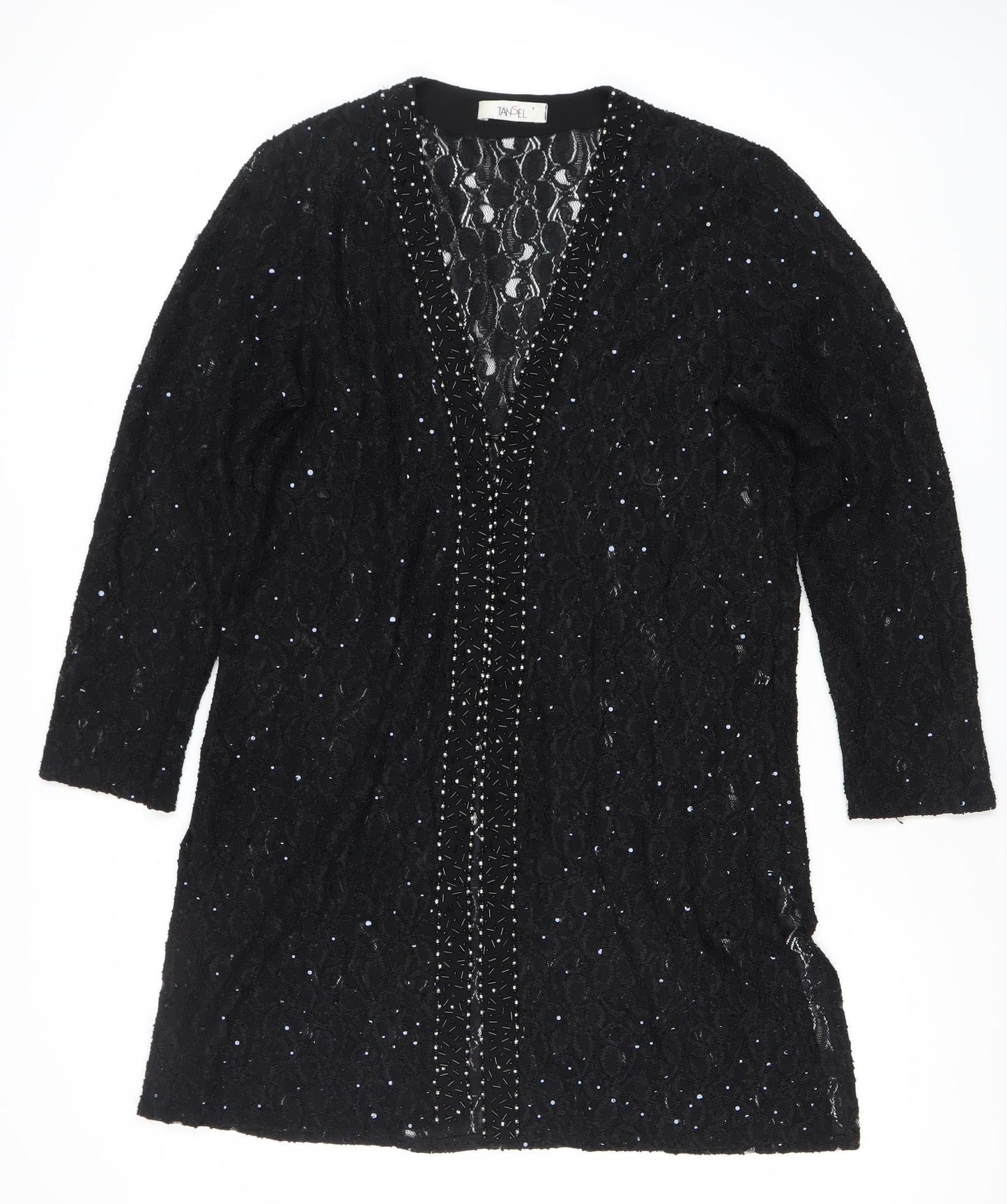 Tansel Womens Black Sequin Lace Tunic Blouse Size S Party Top
