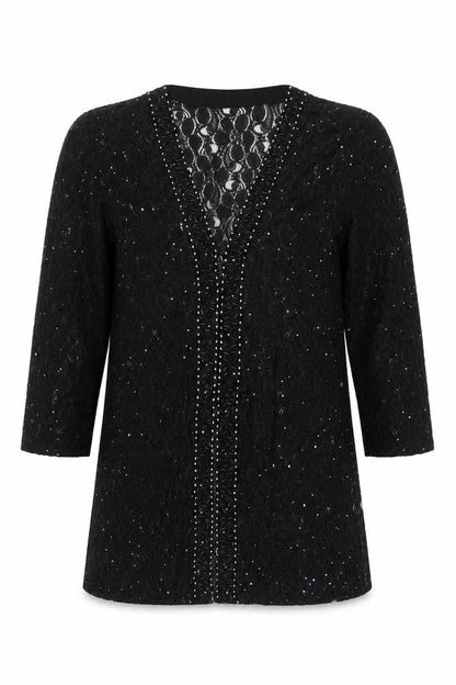 Tansel Womens Black Sequin Lace Tunic Blouse Size S Party Top