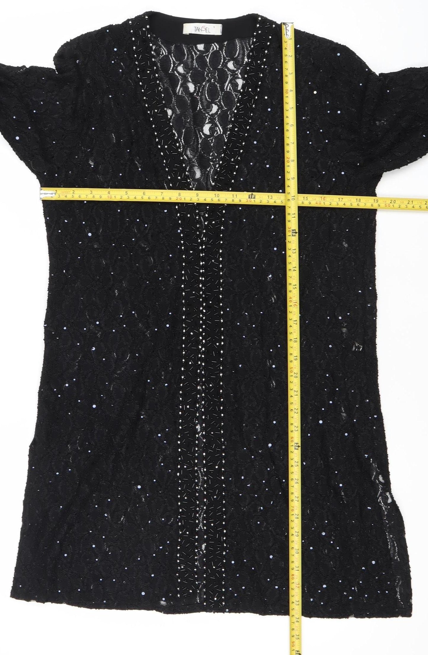 Tansel Womens Black Sequin Lace Tunic Blouse Size S Party Top