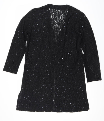 Tansel Womens Black Sequin Lace Tunic Blouse Size S Party Top