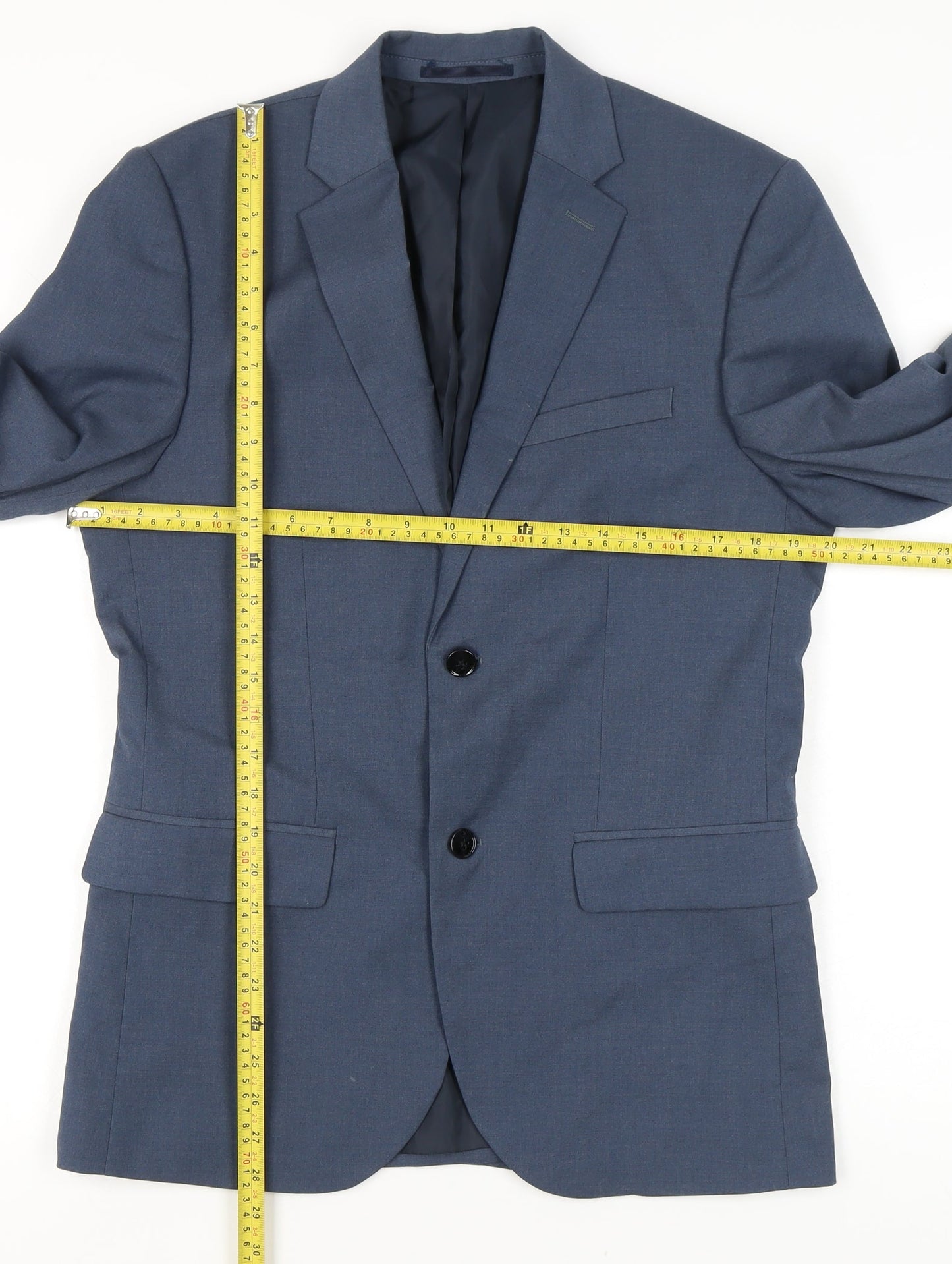 H&M Men’s Blue Slim Fit Blazer Jacket 40R Notch Lapel Two Button
