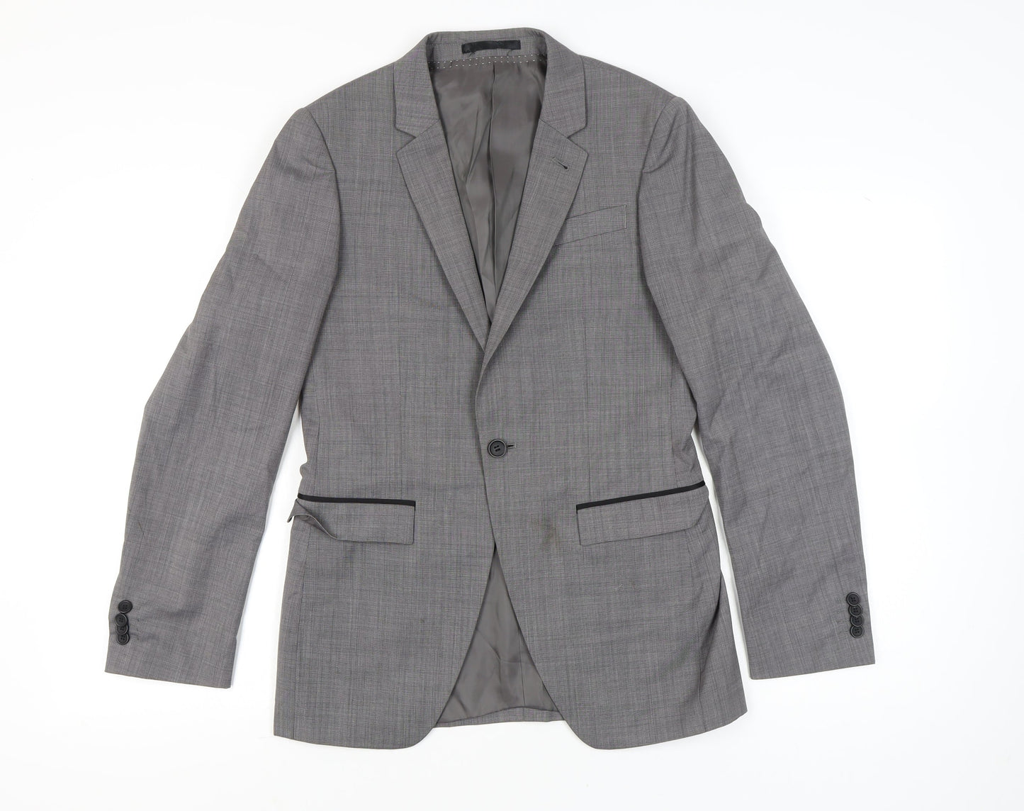 Topman Mens Grey Suit Jacket Blazer 36 Chest Classic Notch Lapel