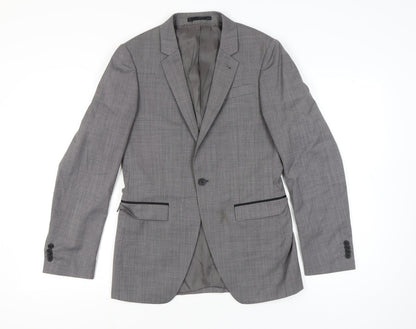 Topman Mens Grey Suit Jacket Blazer 36 Chest Classic Notch Lapel