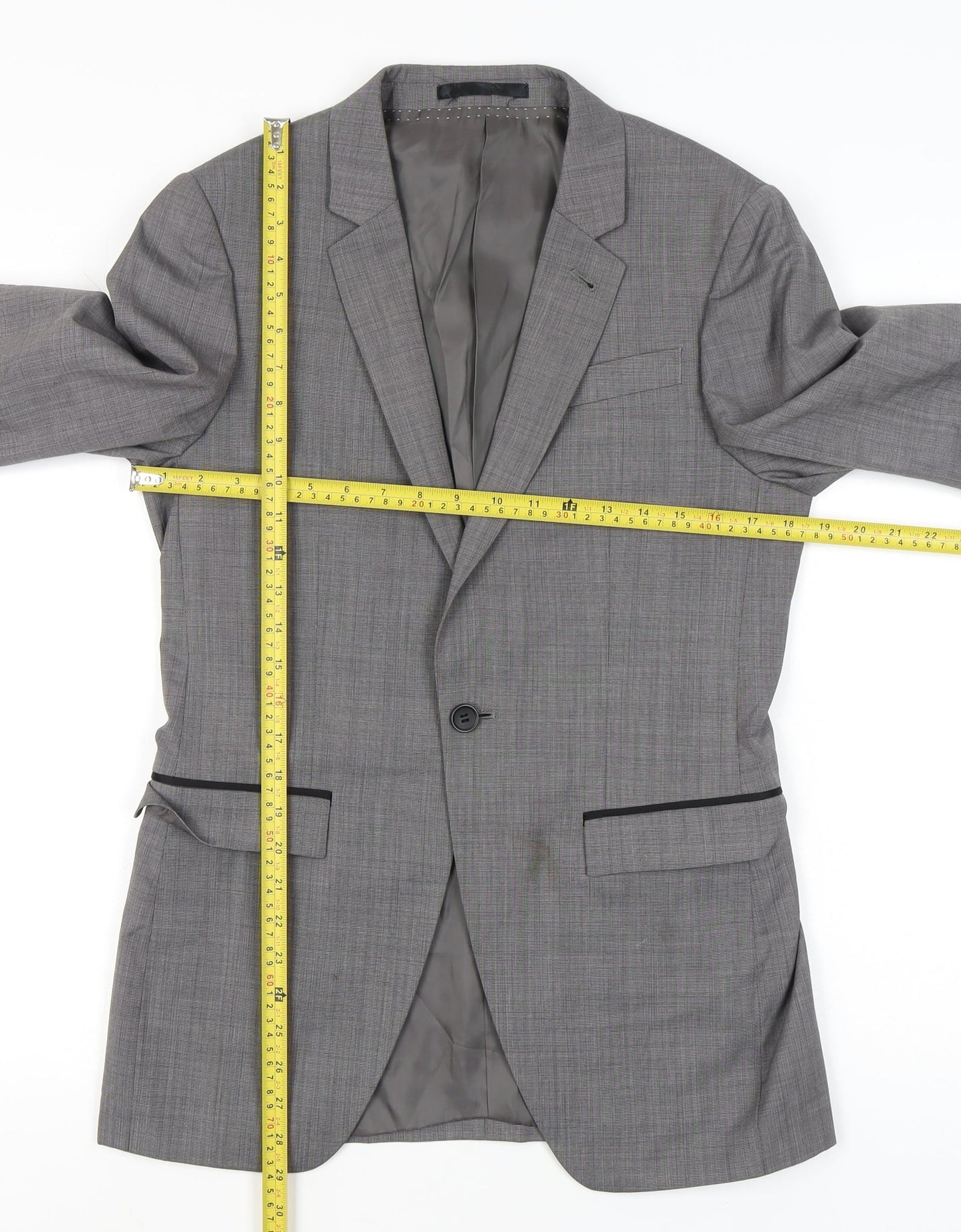 Topman Mens Grey Suit Jacket Blazer 36 Chest Classic Notch Lapel