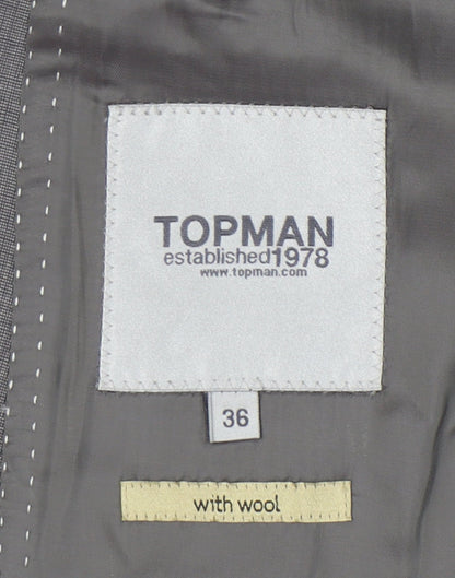 Topman Mens Grey Suit Jacket Blazer 36 Chest Classic Notch Lapel