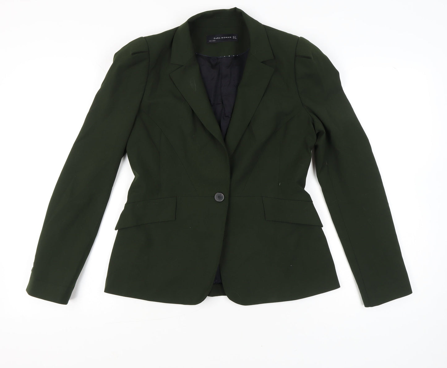 Zara Woman Green Blazer Jacket Size 12 Single Breasted Classic Workwear