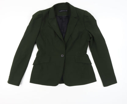Zara Woman Green Blazer Jacket Size 12 Single Breasted Classic Workwear