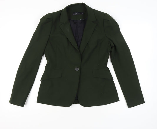 Zara Woman Green Blazer Jacket Size 12 Single Breasted Classic Workwear