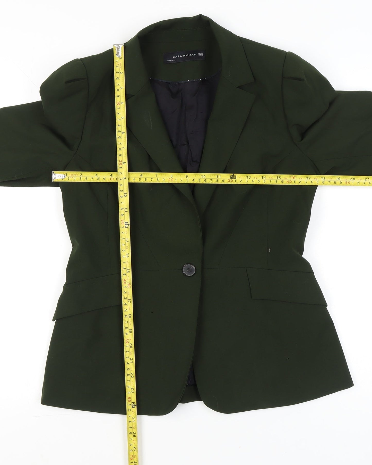 Zara Woman Green Blazer Jacket Size 12 Single Breasted Classic Workwear