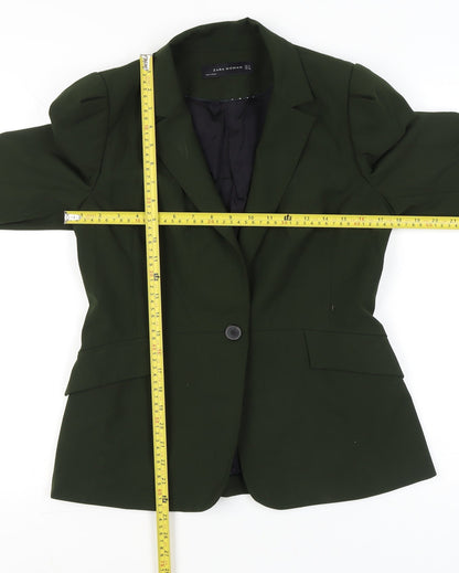 Zara Woman Green Blazer Jacket Size 12 Single Breasted Classic Workwear