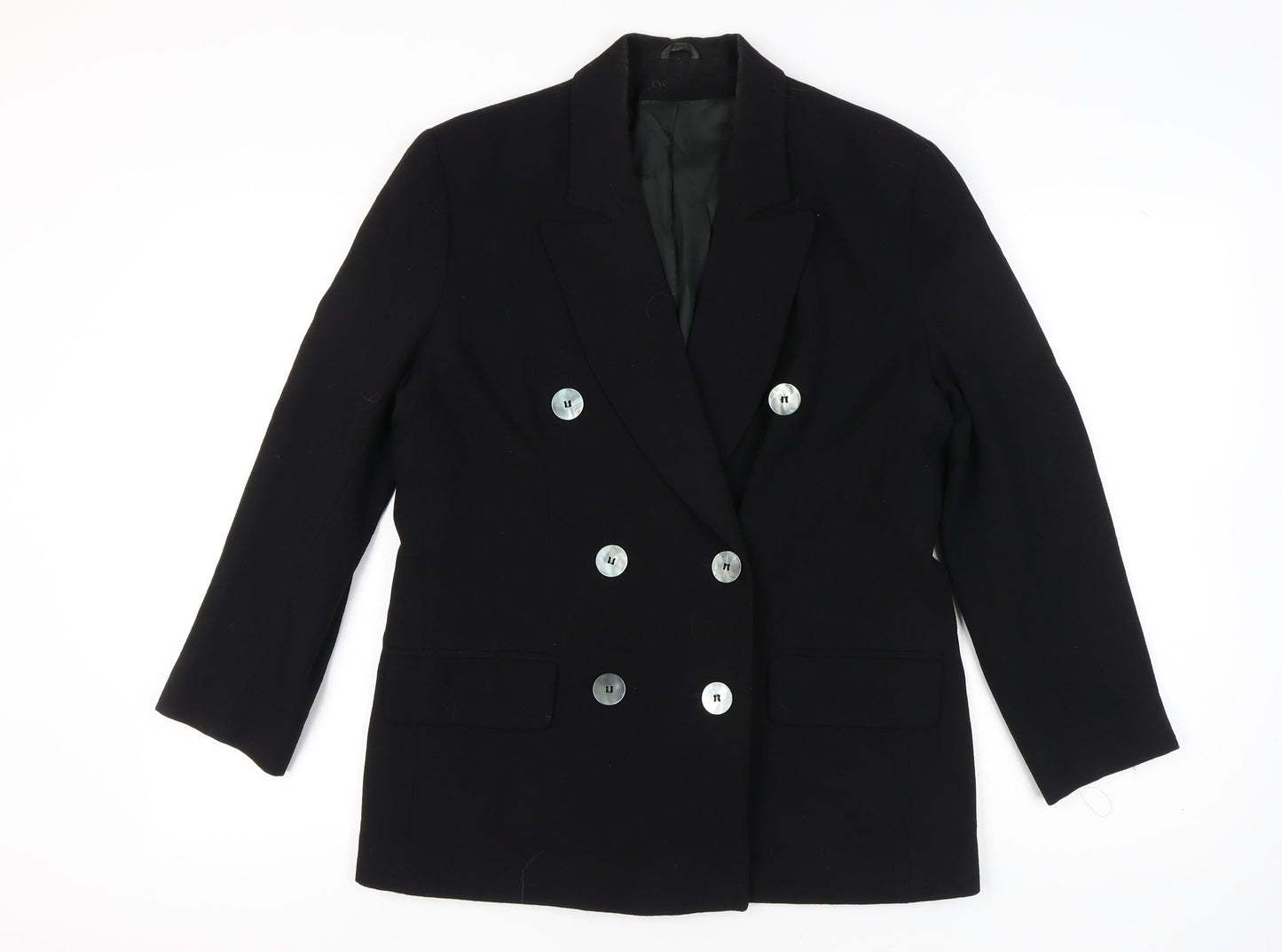 J. Taylor Womens Black Wool Double-Breasted Blazer Size 12