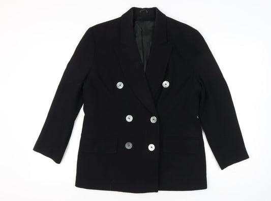 J. Taylor Womens Black Wool Double-Breasted Blazer Size 12