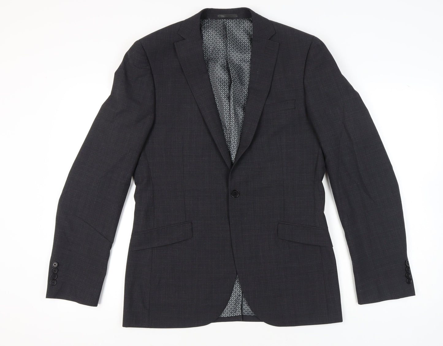 Next Men’s Grey Wool Blend Blazer Jacket 40 Long Single Breasted