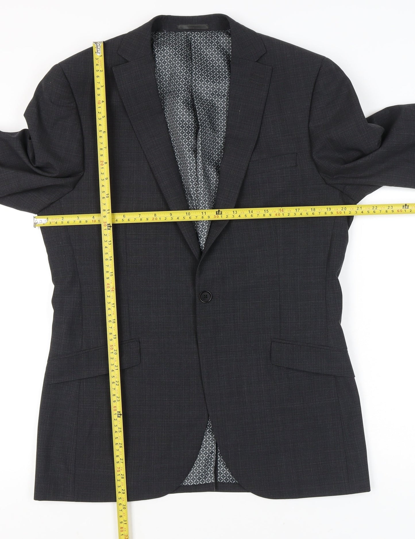 Next Men’s Grey Wool Blend Blazer Jacket 40 Long Single Breasted