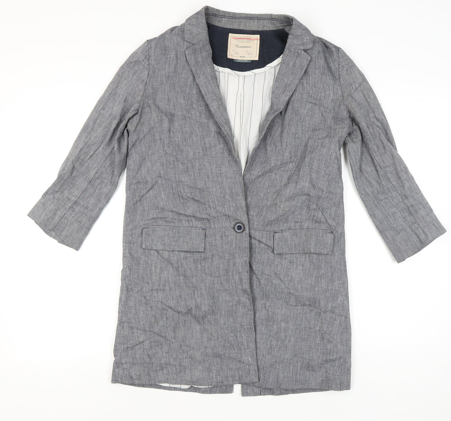Cartonnier Womens Grey Linen Blend Blazer Jacket Size S