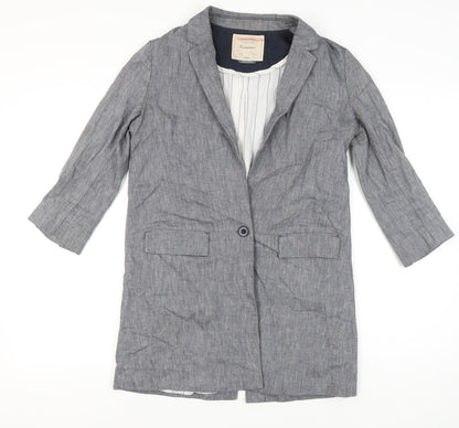 Cartonnier Womens Grey Linen Blend Blazer Jacket Size S