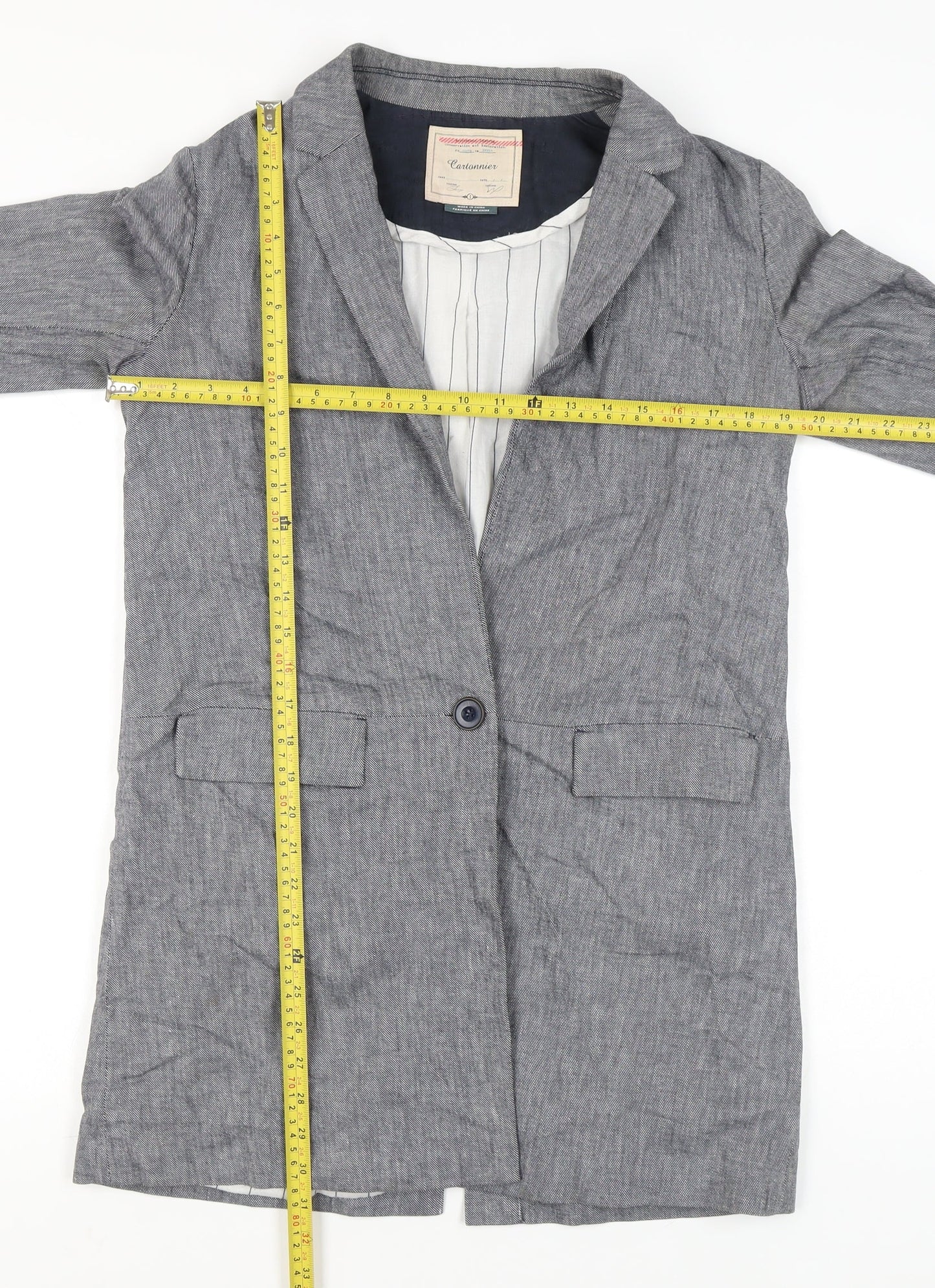 Cartonnier Womens Grey Linen Blend Blazer Jacket Size S