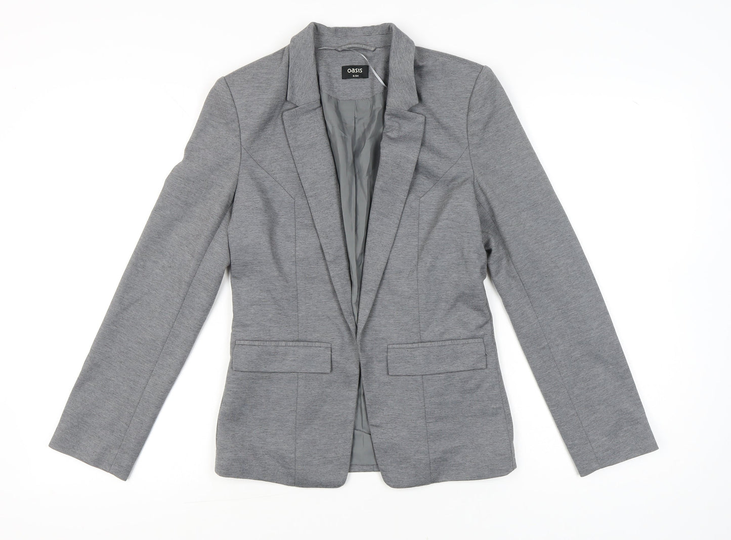 Oasis Women’s Grey Blazer Jacket Size 8 Regular Fit Notch Lapel