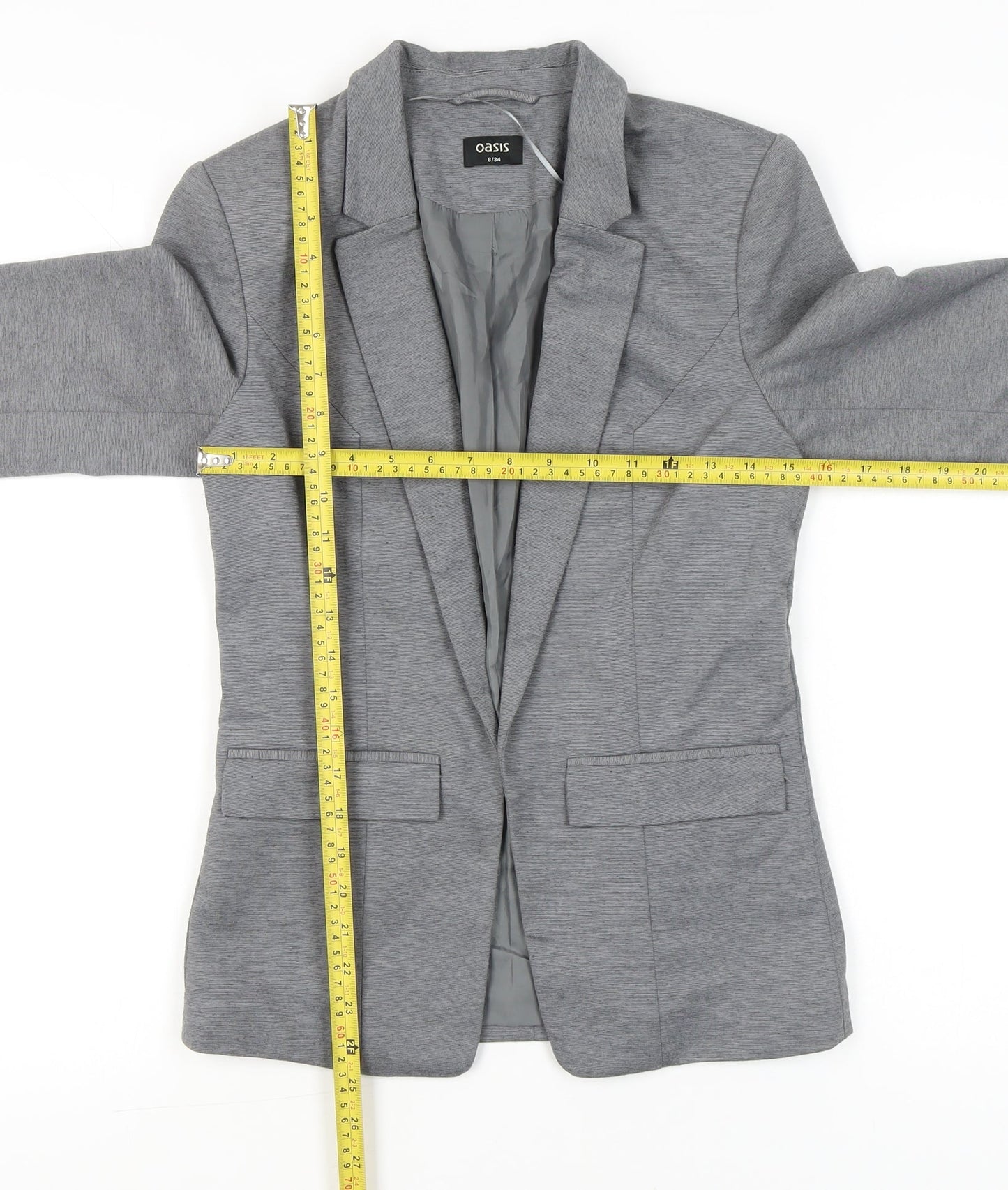 Oasis Women’s Grey Blazer Jacket Size 8 Regular Fit Notch Lapel