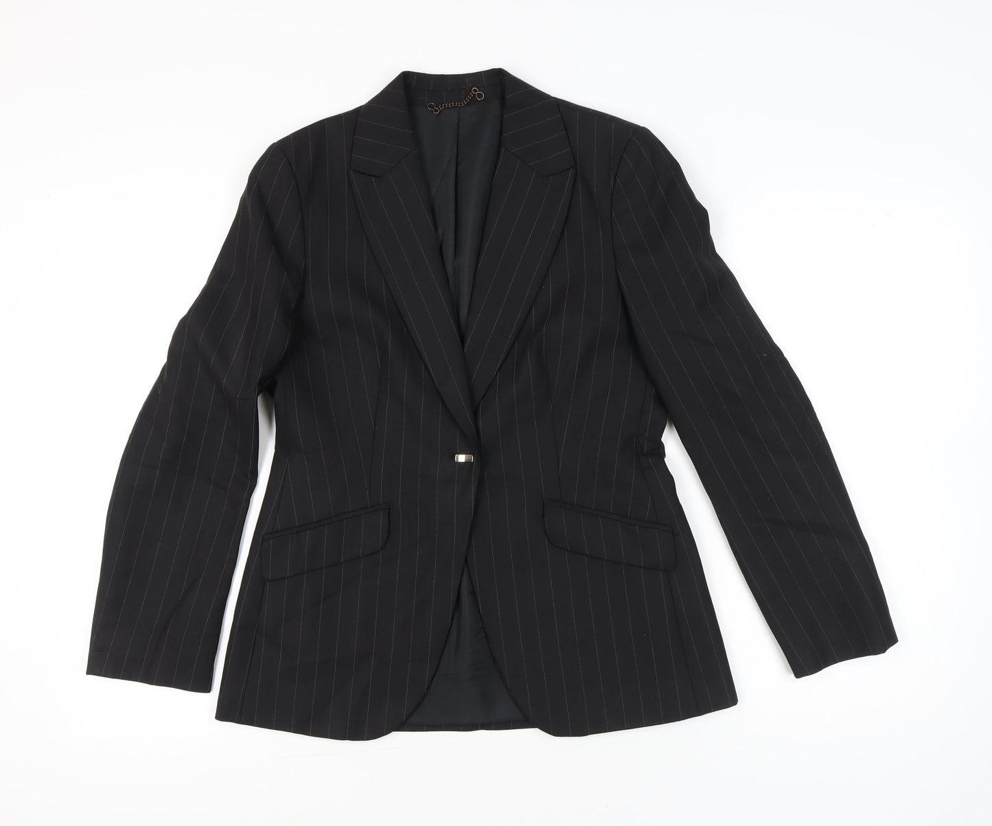 Next Womens Black Wool Blend Pinstripe Suit Jacket UK 12 Regular Fit