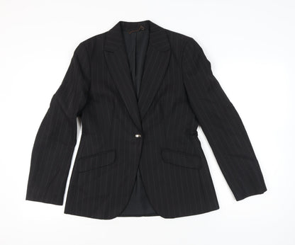 Next Womens Black Wool Blend Pinstripe Suit Jacket UK 12 Regular Fit