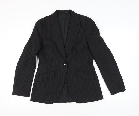 Next Womens Black Wool Blend Pinstripe Suit Jacket UK 12 Regular Fit