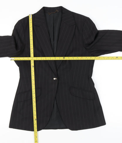 Next Womens Black Wool Blend Pinstripe Suit Jacket UK 12 Regular Fit