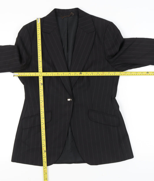 Next Womens Black Wool Blend Pinstripe Suit Jacket UK 12 Regular Fit