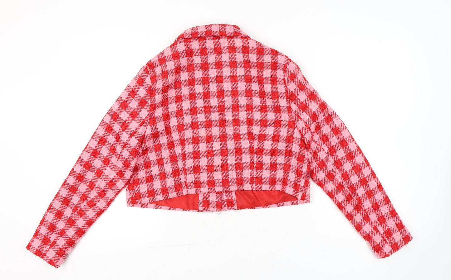 Primark Women’s Red Bouclé Checked Cropped Suit Jacket Size 16