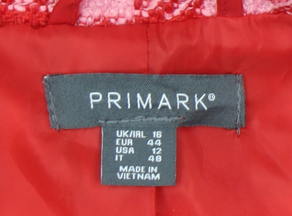 Primark Women’s Red Bouclé Checked Cropped Suit Jacket Size 16