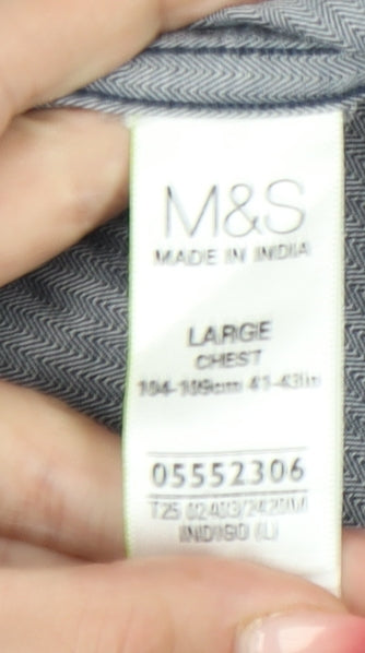 Marks and Spencer Men's Blue Striped Long Sleeve Button-Up Shirt L 41"-43"