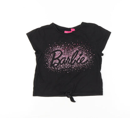 Barbie Girls Black Glitter Logo T-Shirt 9-10 Years Short Sleeve Casual