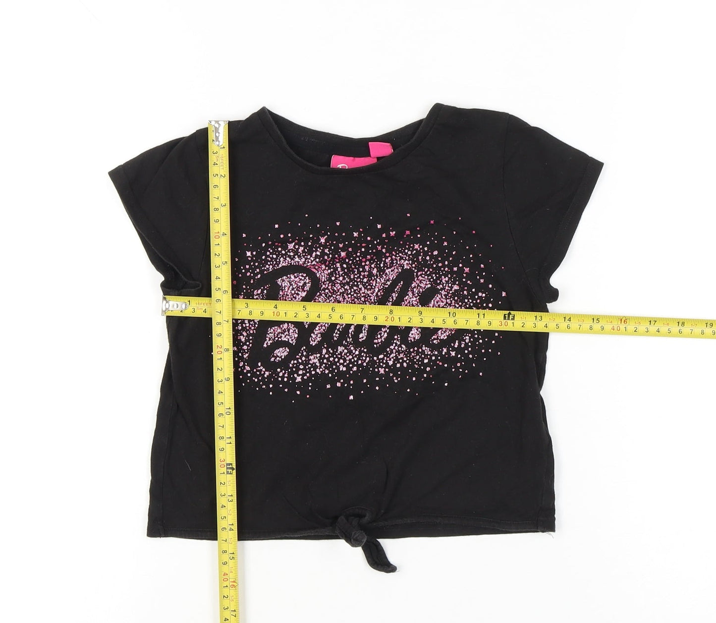 Barbie Girls Black Glitter Logo T-Shirt 9-10 Years Short Sleeve Casual