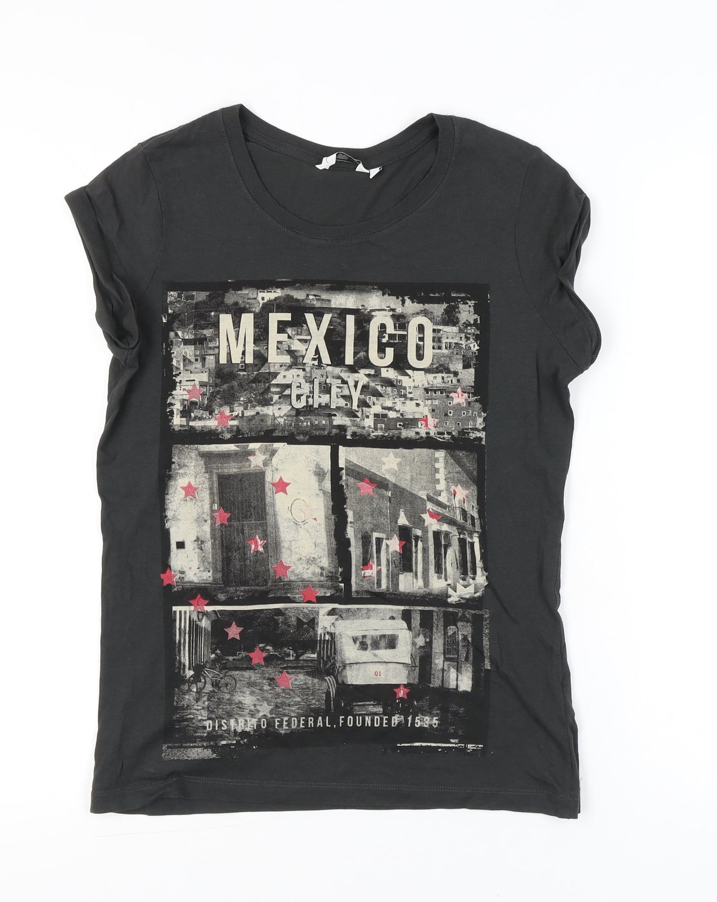New Look Womens Black Graphic Mexico City T-Shirt Size 10