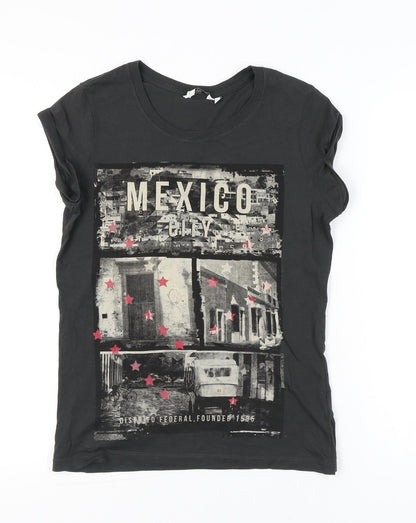 New Look Womens Black Graphic Mexico City T-Shirt Size 10