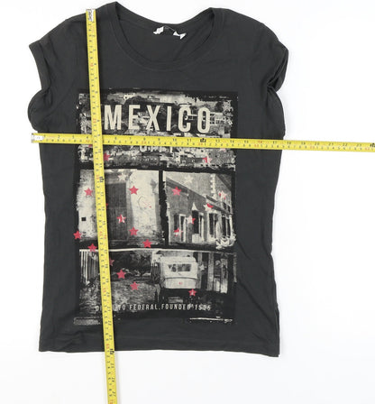 New Look Womens Black Graphic Mexico City T-Shirt Size 10