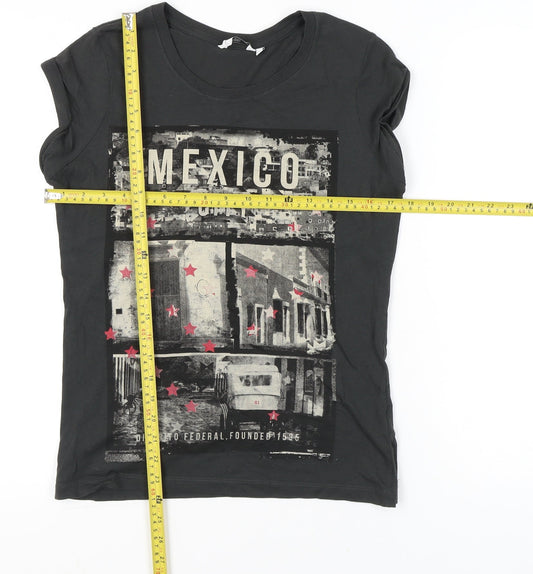 New Look Womens Black Graphic Mexico City T-Shirt Size 10