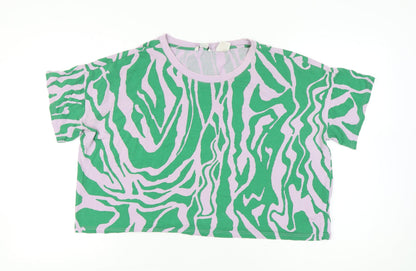 Womens UK Size L Monki Green Cropped T-Shirt