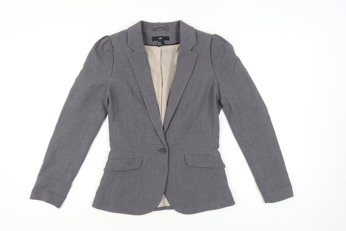 H&M Women Grey Blazer Jacket Size 10 Single-Breasted Workwear