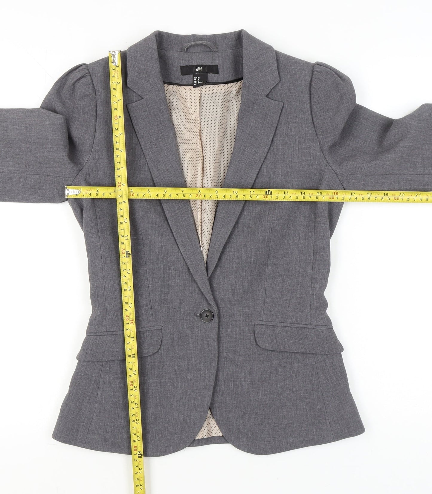 H&M Women Grey Blazer Jacket Size 10 Single-Breasted Workwear