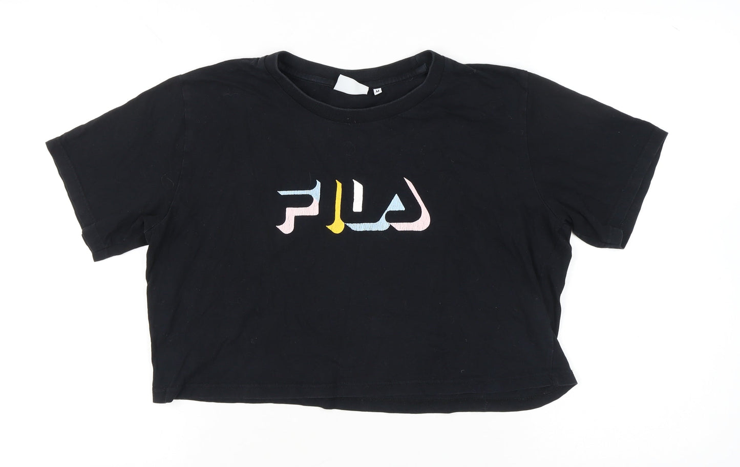 Fila Womens Black Cropped T-Shirt Crew Neck Size M Casual