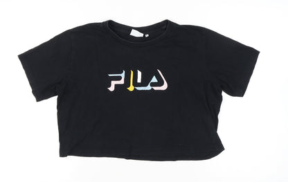 Fila Womens Black Cropped T-Shirt Crew Neck Size M Casual