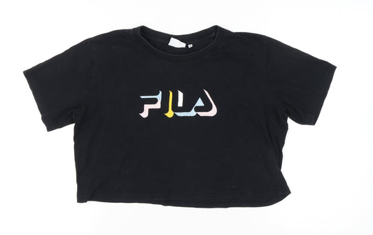 Fila Womens Black Cropped T-Shirt Crew Neck Size M Casual