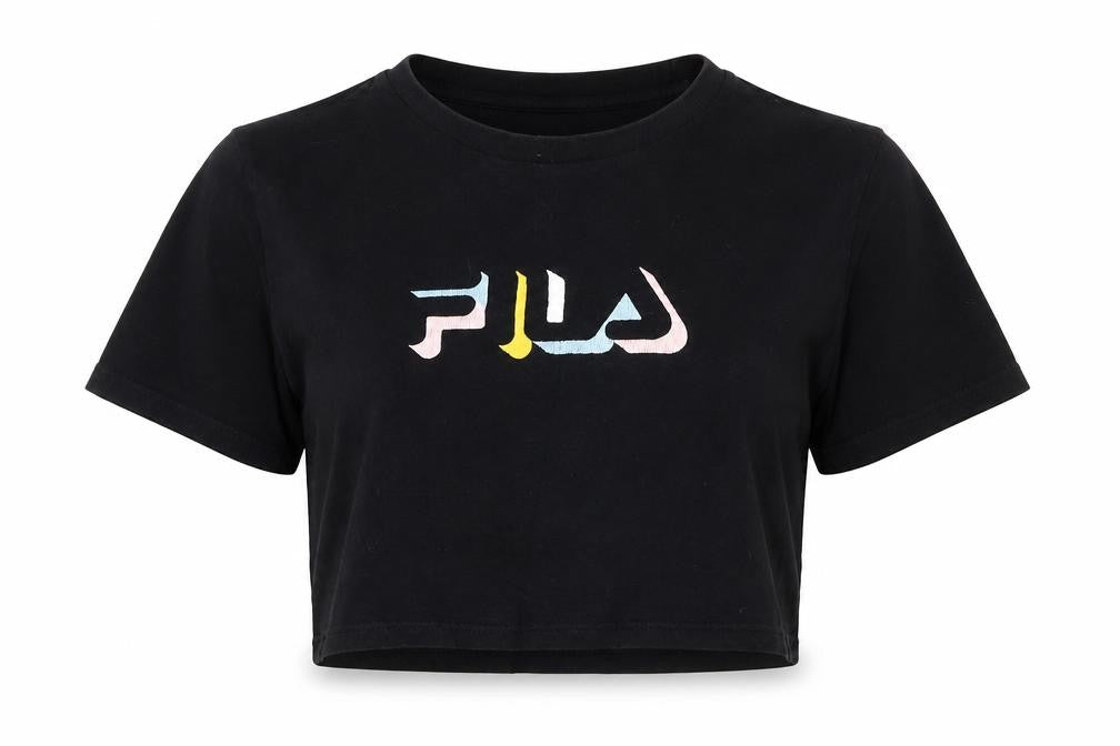 Womens UK Size M FILA Black Cropped T-Shirt