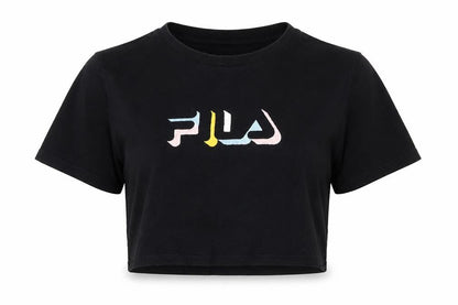 Womens UK Size M FILA Black Cropped T-Shirt