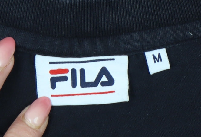 Fila Womens Black Cropped T-Shirt Crew Neck Size M Casual