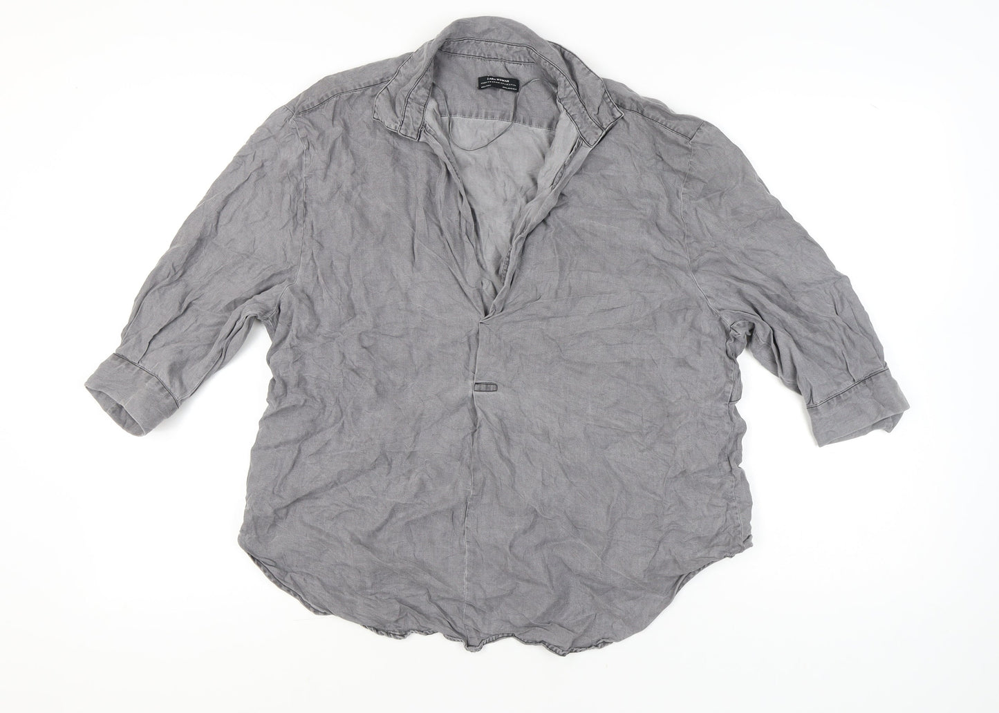 Womens UK Size XL Zara Grey Basic Button-Up