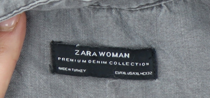 Womens UK Size XL Zara Grey Basic Button-Up